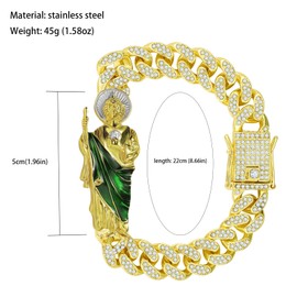 GXLYFG San Judas Tadeo Bracelet Stainless Steel 24k Gold Plated Saint Jude Pendant Catholic Mexican Bracelets For Men 310