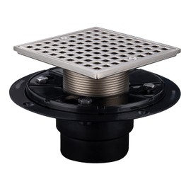 Annde 4-1/4 Square Floor Shower Drain, Shower Drain Base for Low Profile Shower Pan Nickel Brushed with Various Finish Style, for Kitchen,Bathroom (Grid)