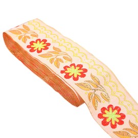 7 Yards 2inch Daisy Leaves on Waves Jacquard Ribbon Floral Embroidered Woven Trim for Embellishment Craft Supplies(Beige)