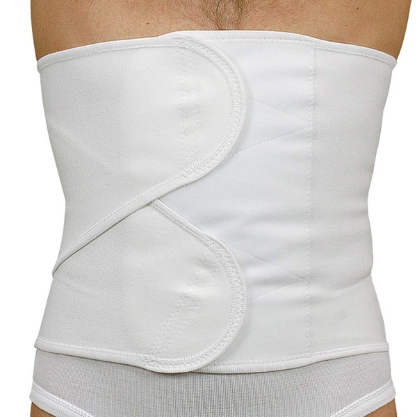 MANIFATTURA BERNINA Sana 55101 Post-Operative Adjustable Back Support Belt Abdominal Support with Double Velcro Fastening and Support Struts Height 28 cm, White