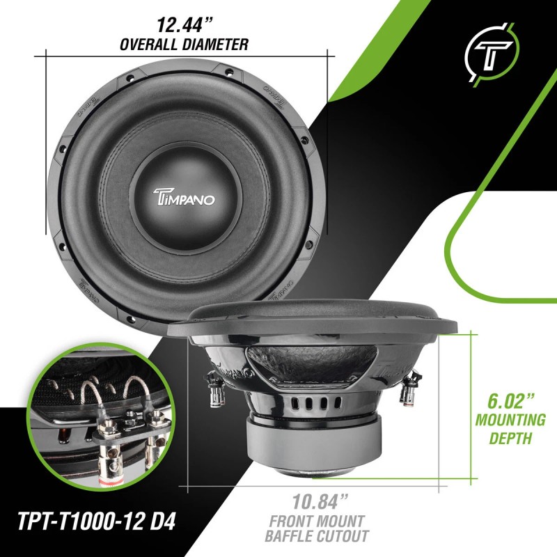 Timpano TPT-T1000-12 D4 Timpano 12" Subwoofer 1200 WATT MAX POWER