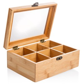 wenco 555128 Tea Box, 6 Compartments, Bamboo Tea Storage, Tea Bag Organiser, 175 g, Light Brown