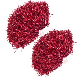 2 Pack Metallic Fluffy Cheerleading Pom Poms Ultra Shining Metallic Foil Cheerleader Pompoms Handheld Cheerleader Pompoms with Plastic Finger Ring for Team Spirit Sports Party Dance Cheering (Red)