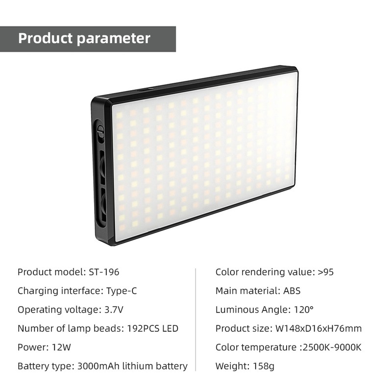 12W Pocket Led Light Mini Video Lamp Photography Light 2500K-9000K