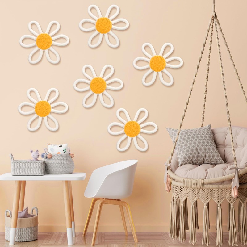 Zeyune 6 Pcs Boho Daisy Flower Wall Art Decor Boho