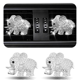 2PCS Crystal Diamond Car Air Vent Clip, Elephant Design Car Air Freshener Diffuser, Rhinestones Bling Car Accessories for Women Girls, Car Interior Decorations