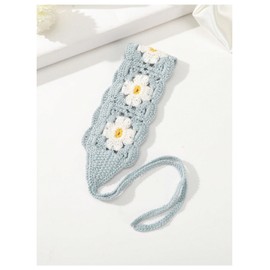 Verdusa Women's Floral Crochet Head Scarf Knitted Tie Hair Bandana Headband Head Kerchief Blue One-Size