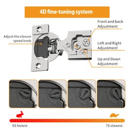 Chibery 2 Pack 3/8" Overlay 4D Soft Close Concealed Hinges for Face Frame Door, Adjustable Closing Speed, Smooth Slow Self Close Hinges, Satin Nickel, 105° Open Angle Stainless Steel Cabinet Hinges
