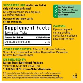 Nature Made Zinc, 30mg Dietary Supplement Immune Support, 100 Tablets