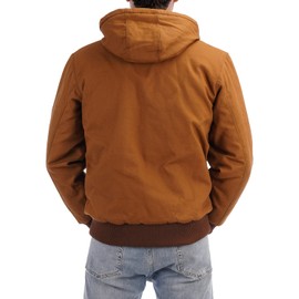 TUAOVA Men's Loose Fit Quilted Flannel Lined Workwear Waterproof Active Jacket Hooded Work Coat(Khaki,S)