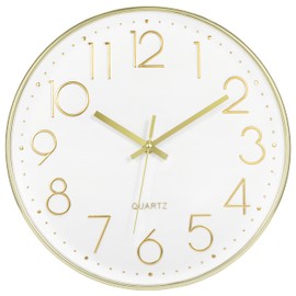 Foxtop Gold Wall Clock 12 Inch Silent Non-Ticking Battery Operated Round Modern Wall Clock for Living Room Bedroom Kitchen Home Office Decor