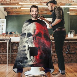 visesunny Barber Cape Red White Screaming Demon Skull Polyester Hair Cutting Salon Cape Apron Anti-Static Haircut Water-Resistant Shaving Cloth Beard Shaving Bib Hairdressing Cape