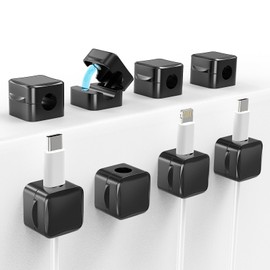 TiMOVO Magnetic Cable Clips, 8 Pack Cable Cord Organizer with Strong Adhesive Under Desk Cable Management, Small Mini Wire Holder Keeper Organizer for Home Office Desk Kitchen Car Nightstand, Black