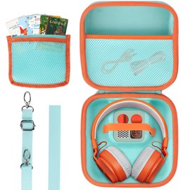 Lebakort Storage Case Compatible with Yoto Mini Kids Audio Music Player & Yoto Headphones Children Speaker Plays Audiobook Cards Radio (Teal + Orange Case)