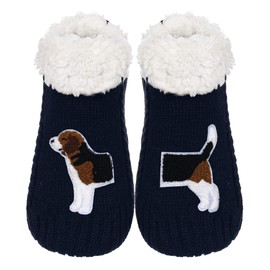ZYZX Dog Pattern Slipper Socks with Grips Winter Knit Fleece-lined Warm Cute Fuzzy Socks Non Slip Cozy Soft Funny Fluffy House Socks Gifts