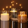 Eywamage 3 Wick Gold Glass Flameless Candle with Remote, Large