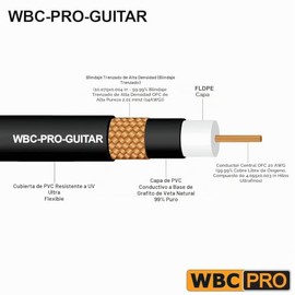 Cable para guitarra, bajo e instrumentos de 10 pies - WBC-PRO-Guitar - 20 AWG - Baja capacitancia (18pF/pie) - Grado profesional - A base de grafito -