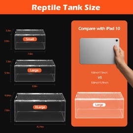 AZV Escape Proof Reptile Terrarium,Shatter Proof Polycarbonate Tarantula Tank with Magnetic Lid,Ventilated Spider Enclosure,360° Clear View,Easy Clean Habitat for Gecko,Frogs,Insects,Hermit Crabs L