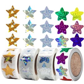 Sparkling Gold Star Stickers Teacher Planning & Management Resources Holographic Gold Star Stickers Glitter Praise Stickers Roll for Kids Students Children Teachers Reward Supplies Crafts 4 Rolls