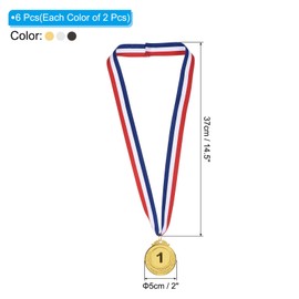 PATIKIL 2 Inch Gold Winner Award Medals, 6 Pack Style Award Medals 1st Prizes with Ribbon for Games Sports Competitions