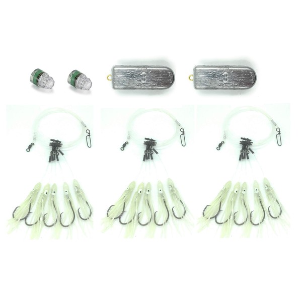Deep Drop Glow Squid Rig Bundle - 3 Rigs, 2