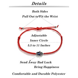 Fxiqini 8Pcs Braided Bracelet Rotating Evil Eye Adjustable Hamsa Bracelet Kabbalah Bracelet Braided String Red String Bracelet Ladies Men