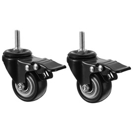 PATIKIL 2 Inch Stem Casters, 2 Pack PU Threaded Stem Caster Wheel with Brake 360 Degree Rotation M8 x 25mm for Rolling Cart Cart Wheels Furniture Replacement