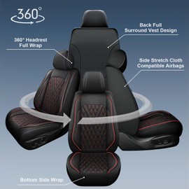 IKABEVEM 2PCS Front Car Seat Covers Fit for Toyota Prius C 2012-2016 Faux Leather Seat Cushion Waterproof Anti-Slip Automotive Interior Accessories (Red Line)