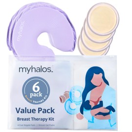 MyHalos® Breast Therapy Pack - 2 Hot Cold Breast Therapy Packs & 4 Hydrogel Nipple Pads for Breastfeeding - Breast Heating Pad Relief - Breast Ice Packs for Engorgement & Nipple Gel Soothing Pads