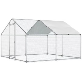 Ecolinear Large Chicken Coop Walk-In Hen House Metal Poultry Cage Outdoor Backyard w/Cover