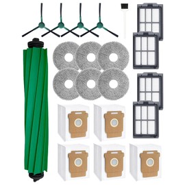 iRobacc 21 Stück Zubehörsets für iRobot Roomba Plus 405/505 Combo Robot Staubsauger: 1 Hauptbürste, 4 Seitenbürsten, 4 HEPA Filter, 5 Staubsaugerbeutel, 6 Wischtücher, 1 Bürste