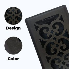 Sierra Grates 4" x 10" Victorian Design Steel Floor Register in Cast Iron Black Finish - Vent Covers for Home Floor- Decorative Air Vent Covers- Floor Register 4” x 10” (Duct Opening)