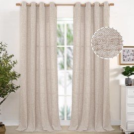 YoungsTex Natural Linen Curtains 95 Inch Long 2 Panels Living Room Bronze Grommet Textured Window Drapes Floor Length for Dining Room Bedroom Light Filtering, 52 X 95 Inch
