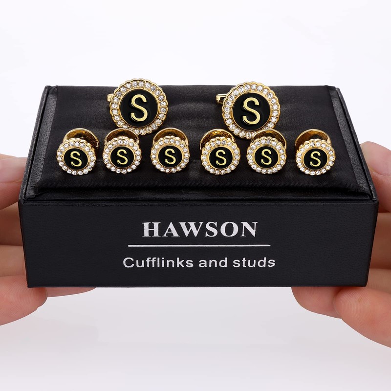 18K Gold Tone Initial Cufflinks for Men With Tuxedo Studs