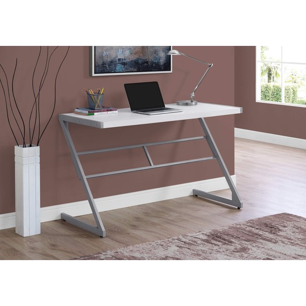 Monarch Specialties Simple Modern Study Laptop Table for Home & Office Computer Desk-Z-Shaped Metal Leg, 48" L, White