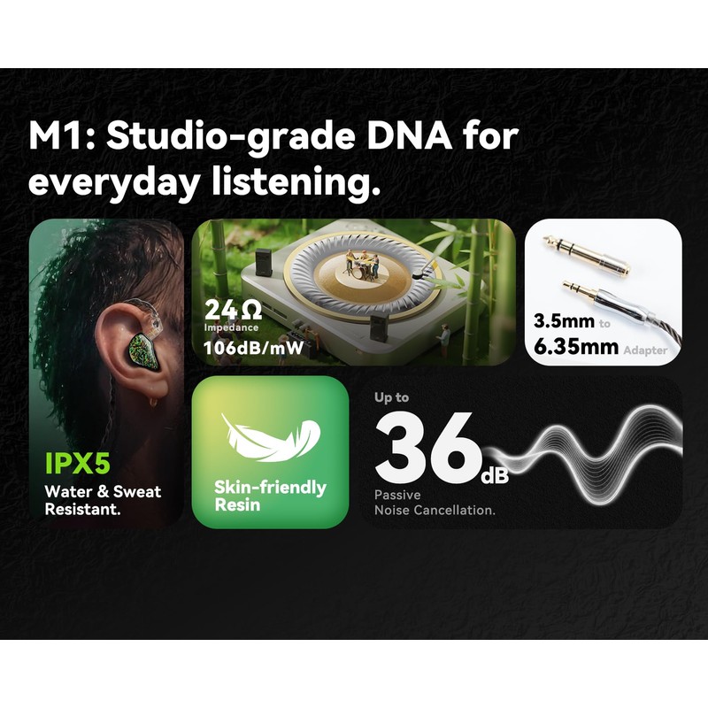 Tipsy M1 IEM, Bamboo Fiber Diaphragm in-Ear Monitor, Warm, Lively