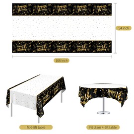 Ruisita 2 Pack Black Gold Table Cloth Cover Happy 18th Birthday Tablecloth Party Tablecloths Rectangular Table Cloth Cover for Indoor or Outdoor Parties Birthdays