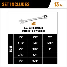 GEARWRENCH 13 Piece 12 Point Ratcheting Combination Wrench Set SAE | 9312