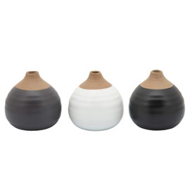 Sagebrook Home Set of 3 Glazed Bud Vases - Group of 3" Ceramic Flower Vases - Black, White, Gray - Decorative Table Accents for Home or Office Decor