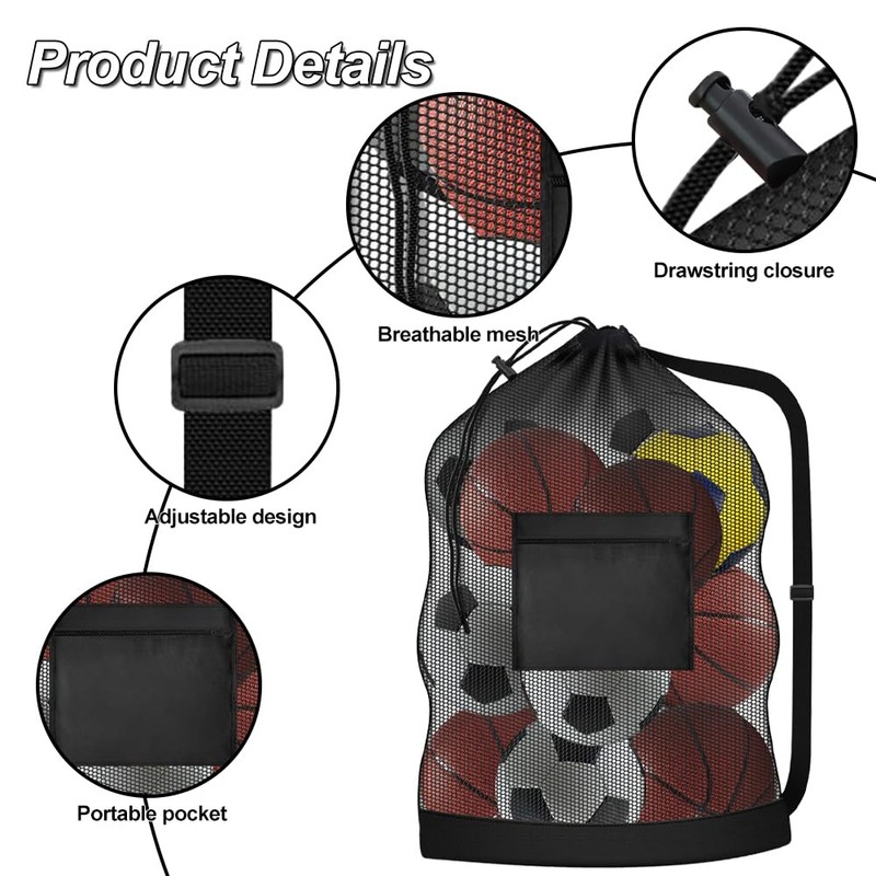 Neikafan Extra Large Sports BallBag 2Pcs NetBag Holds 10-12 Size