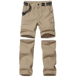 JOMLUN Boys Hiking Pants Kids Cargo Outdoor Casual Camping Pants Quick Dry Convertible Zip Off Trousers Khaki