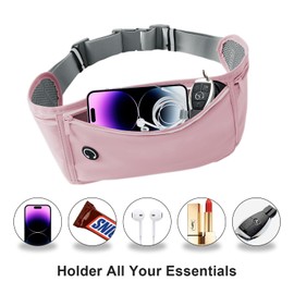 JUCURRI Slim Running Belt for Women Men,Runners Fanny Pack Phone Holder,Run Pouch Waist Belt for Workout Jogging,Money Belt,Running Gear Accessories,with 3 Pockets.(Pink)