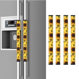 NeuKim 4 PCS Sunflower Cartoon Bee Refrigerator Door Handle Covers Kitchen Appliances Gloves for Microwave Dishwasher Fridge Door Cloth Protector Covers