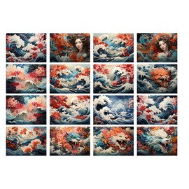 Decoupage Paper Pack (35 Sheets 6"x8") Incredible Textrued Art of Colourful Waves and Dragons with Gorgeous Ladies Japan Watercolor FLONZ Vintage Pictures Cards for Decoupage, Craft and Scrapbooking