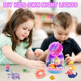 SCWGTPJ Mermaid Terrarium Crafts Kit, DIY Toys Kit for Kids Girls,Arts and Craft, DIY Moon Lamp LED Night Light Christmas Birthday Gift for Girls (Mermaid)