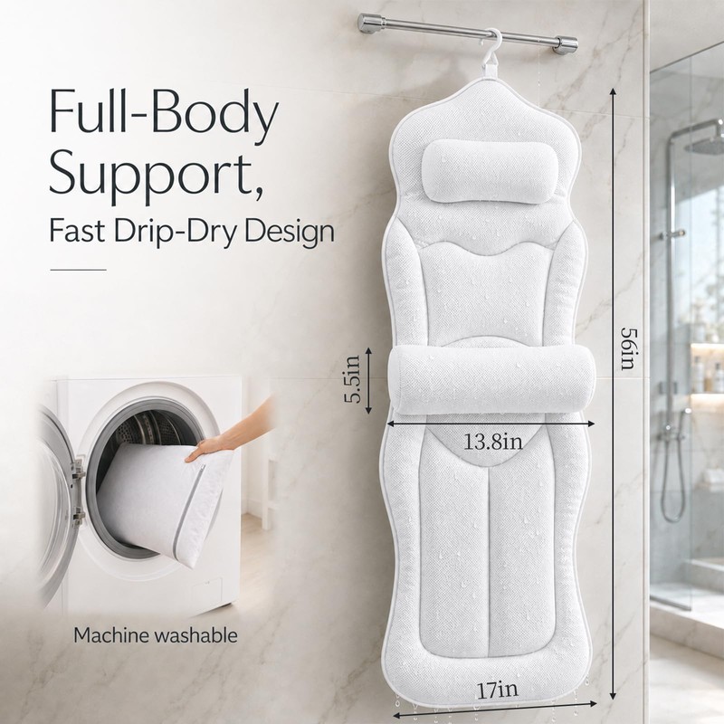 Cushioned Full Body Bathtub Pillow with Adjustable Lumbar Support,Fast Dry