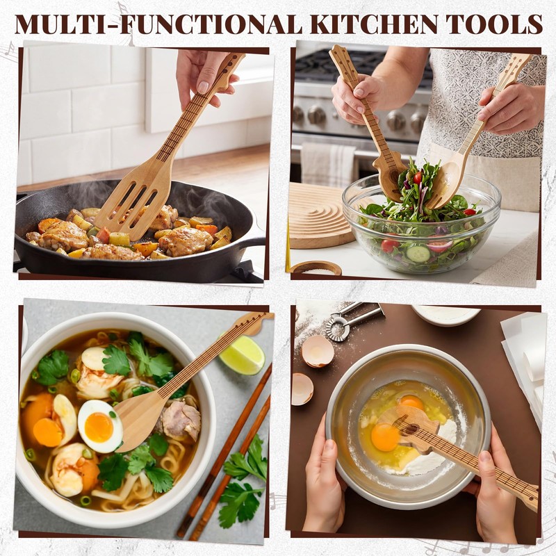Wiooffen 6 Pcs Guitar Shaped Cooking Utensils Set Guitar Bamboo