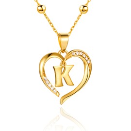 Cicy Bell Womens Heart Initial Necklace for Women 18k Gold Plated Cubic Zirconia Dainty Letter Pendant Necklace 17.7'' with 2'' Extender