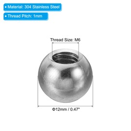 PATIKIL 5pcs M6x12mm Ball Nut Knob Female Thread 304 Stainless Steel Round Blind Hole Nut Cover Lighting Machine DIY Decoration Silver
