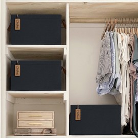 CHICVITA Black Storage Bins Shoe Basket for Entryway, Toy Storage Bins for Kids, Closet Storage Bins with Handles, Small Laundry Basket, 14 ¾" L x 10 ¼" W x 8 ¼" H, 2-Pack